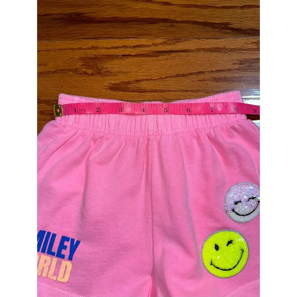 Zara Kids x Smiley World Neon Pink Sequin Smiley Face Cotton Shorts Size 6